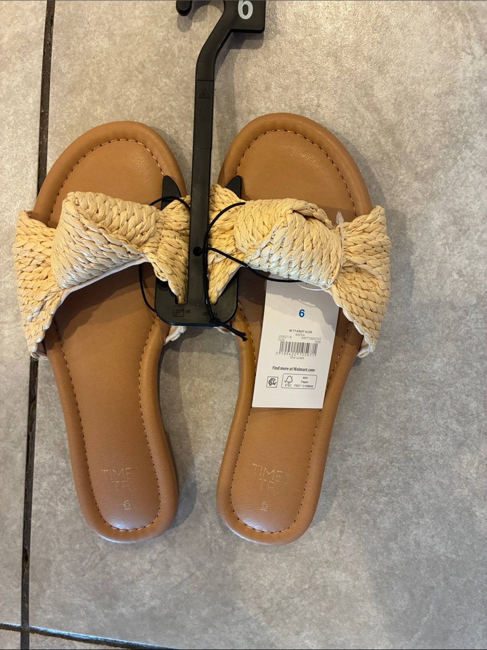 Time and Tru Tan Footbed Braided Bow Slide Sandals - Women